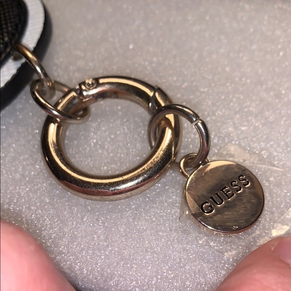 GUESS Question Mark Leather Black and White Keychain Bag Charm - Picture 5 of 8